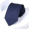 Dark blue striped men necktie for business formal wedding suit professional wear style. - 8cm Blue Jacquard Self-tie