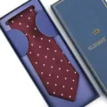 Burgundy polka dot men tie with gift box, elegant formal necktie for wedding business wear. - Zipper Style / Long Box / Burgundy White Dot