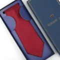 Men's solid red business necktie in elegant navy blue gift box, classic formal wear accessory. - Zipper Style / Long Box / Burgundy Small Grid