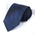 Men's business formal tie in deep blue with subtle geometric woven pattern for stylish wear. - 8cm Blue Pattern Self-tie