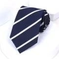Classic navy blue men tie with white diagonal stripes, perfect for business and formal wear. - 8cm Blue Stripe Self-tie