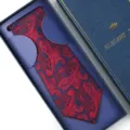 Men's formal paisley patterned tie in navy and red, elegant gift box included for wedding. - Zipper Style / Long Box / Red Blue Paisley