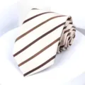 Classic men's striped necktie in beige and brown, perfect for business formal and wedding. - 8cm Champagne Stripe Self-tie