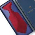 Men formal red striped necktie packaged in a luxury blue gift box for wedding business. - Zipper Style / Long Box / Fashion Classic Burgundy