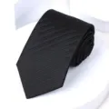 Men's black formal business tie, premium striped texture suit necktie accessory variant. - 8cm Black Bold Stripe Self-tie