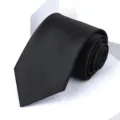 Black mens business formal necktie, classic solid color professional wedding groom tie. - 8cm Black Solid Self-tie