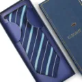 Men's formal business striped necktie in navy blue with gift box for wedding groom - Zipper Style / Long Box / Versatile Blue Stripe