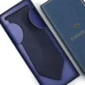 Navy blue striped necktie for men with luxury gift box, elegant business wedding formal wear. - Zipper Style / Long Box / Sea Breeze Blue