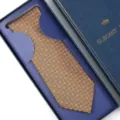 Orange patterned men's necktie with elegant gift box for wedding business formal wear 8cm - Zipper Style / 8cm Long Box / Khaki Small Floral