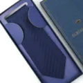 Men's Classic Navy Blue Striped Necktie Set with Elegant Gift Box for Formal Business Wedding - Zipper Style / 8cm Long Box / Blue Thick Stripe
