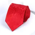 Red paisley tie for men, elegant jacquard woven necktie for formal business wedding suit. - 8cm Red Paisley Self-tie