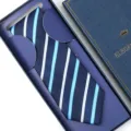 Men's classic striped necktie in navy blue with gift box, perfect for business and weddings. - Zipper Style / Long Box / Fashion Blue Stripe