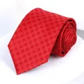 Red geometric patterned men's necktie, perfect for formal business and wedding occasions. - 8cm D06 Handmade
