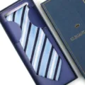 Men's blue striped formal necktie with gift box, perfect for weddings, business, groom. - Hand-Tied / Long Box / Cool Blue Stripe