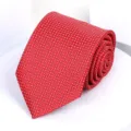 Red men's tie featuring a clean white geometric woven pattern, perfect for business wear. - 8cm Red Geometric Self-tie
