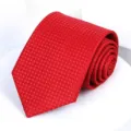 Classic red men's business formal necktie with fine textured weave pattern for wedding wear. - 8cm D08 Handmade