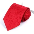 Red men's business formal necktie with elegant jacquard rose pattern for wedding and work. - 8cm Red Rose Jacquard Self-tie