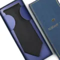 Black textured men's formal dress tie with elegant blue gift box packaging for weddings. - Zipper Style / 8cm Long Box / Black Irregular