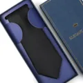 Classic solid black men's necktie in an elegant blue gift box for formal business and wedding wear. - Zipper Style / 8cm Long Box / Solid Black Glossy