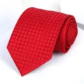 Red geometric pattern men necktie for business formal wear wedding groom suit accessories. - 8cm Red Plaid Jacquard Self-tie