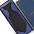 Classic black men's formal suit necktie presented in an elegant luxury gift box for weddings. - Zipper Style / 8cm Long Box / Black Meteor