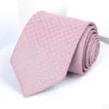 Men's pink formal business tie with blue geometric pattern, elegant wedding suit necktie. - 8cm Pink Blue Geometric Self-tie