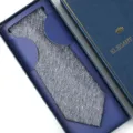 Men's silver textured tie set in a luxury blue gift box, elegant business formal necktie. - Zipper Style / Long Box / Starry Gray