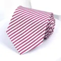 Classic magenta and white striped men's necktie for formal business wear and professional outfits. - 8cm Magenta White Stripe Self-tie