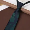 Men's dark blue green floral jacquard zipper necktie detail, business formal wear tie. - Emerald Dream 8cm Zipper Tie
