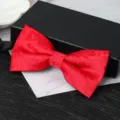 Red jacquard bow tie detail close up shot, elegant fabric texture and bow shape display. - D10 Bowtie