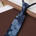 Men's Business Zipper Tie Navy Blue Floral Print Pre-tied Necktie Elegant Formalwear - Blue Yarn Dream 8cm Zipper Tie