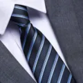 Men's business blue striped necktie detail shot, premium fabric for formal suit wedding wear. - W15 Zipper Style / 8cm