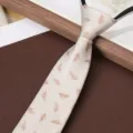 Men Business Zipper Necktie Retro Feather Print Ready Made Tie Formal Wedding 8cm Width - Beige Feather 8cm Zipper Tie