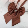 Brown satin JK uniform bow tie detail, elegant ribbon accessory texture close up display - Coffee Plain Ribbon Bow