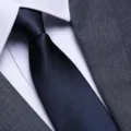 Close-up of men's navy blue textured business tie detail, premium fabric and formal wear design. - Navy Fine Stripe Zipper Style / 8cm