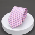Pink purple striped necktie detail shot, elegant business wear accessory for modern men. - Elegant Purple Pink