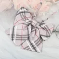 Pink plaid JK bow tie for women, Japanese school style ribbon collar accessory shirt. - Light Pink Plaid Ribbon Bow