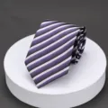 Men's purple striped tie detail view, classic business formal necktie for office and weddings. - Purple Stripe