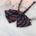 JK uniform bow tie navy blue with red green stripes pre-tied sailor shirt accessory - Dark Blue Green Striped Ribbon Bow