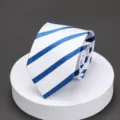 Men's blue and white striped business formal necktie, elegant classic width office suit tie. - L006