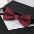 Burgundy patterned double bowtie detail, elegant formalwear accessory for men and weddings. - Wine Red Geometric Block Bowtie