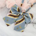 JK style navy blue striped bow tie collar accessory with moon and star pattern details. - Sky Blue Moon Boat Ribbon Bow