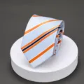 Classic men's blue striped tie with orange accents, ideal for business formal and wedding wear. - L023