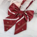 JK uniform red bow ribbon tie with white stripes and crown embroidery for cute sailor shirts. - Jujube Red Crown Ribbon Bow