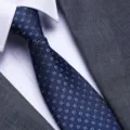 Men's blue business tie detail, professional geometric pattern, elegant formal wear accessory. - 8cm Dark Blue Pattern Zipper