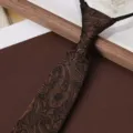 Men's vintage brown paisley zipper tie, perfect for business formal wear and weddings. - Golden Coffee 8cm Zipper Tie