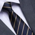 Men business navy blue tie with gold striped detail formal wear necktie for wedding suit - Aesthetic Gold Stripe Zipper Style / 8cm