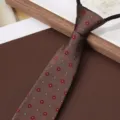 Men vintage brown floral zipper tie business formal wear 8cm wedding groom necktie - Golden Brown Jacquard 8cm Zipper Tie