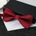 Burgundy double layer bow tie detail, formal suit accessory for weddings and events. - Deep Wine Red Asymmetric Jacquard Bowtie