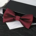Mens burgundy double layer bow tie for formal wedding suit and business dress accessories. - Deep Wine Red Stripe Bowtie